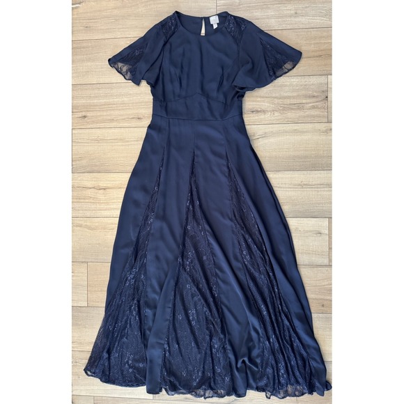ASOS Maxi lace insert Bridesmaid dress Size 4 Navy Blue Flowy Holiday Women's - Picture 2 of 7